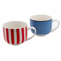 Evviva Etna Set 2 Jumbo Mugs 470 ml Blue With Red Stripes