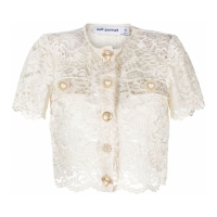 Self Portrait Women's 'Embellished-Buttons Corded-Lace' Short sleeve Top