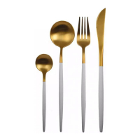 Aulica 24-Piece Gold And White Household Set With Rounded Edges